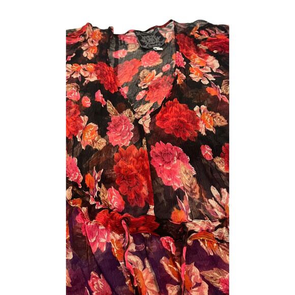 JOHNNY WAS JADE SILK V-NECK MAXI FIT & FLARE WAIST DRESS, WOMENS-XL-BLACK/FLORAL - Picture 3 of 12